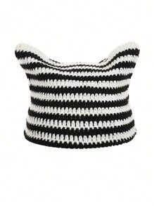 Cute 1pc Women Wool Mix Striped Pattern Casual Beanie - Black - View 6