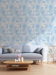 1張藍色藝術牆壁背景牆紙,戶外風景牆紙深林大象長頸鹿動物牆紙,家居裝飾牆紙 - 藍色 - 查看 10