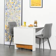 HOMCOM Folding Dining Table Writing Desk Workstation W/ Casters Teak Colour, White - White - View 9