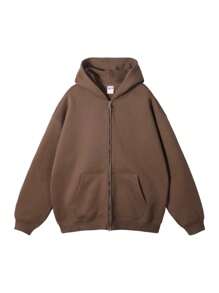 Men Zip-Up Hoodies - Brown - View 2