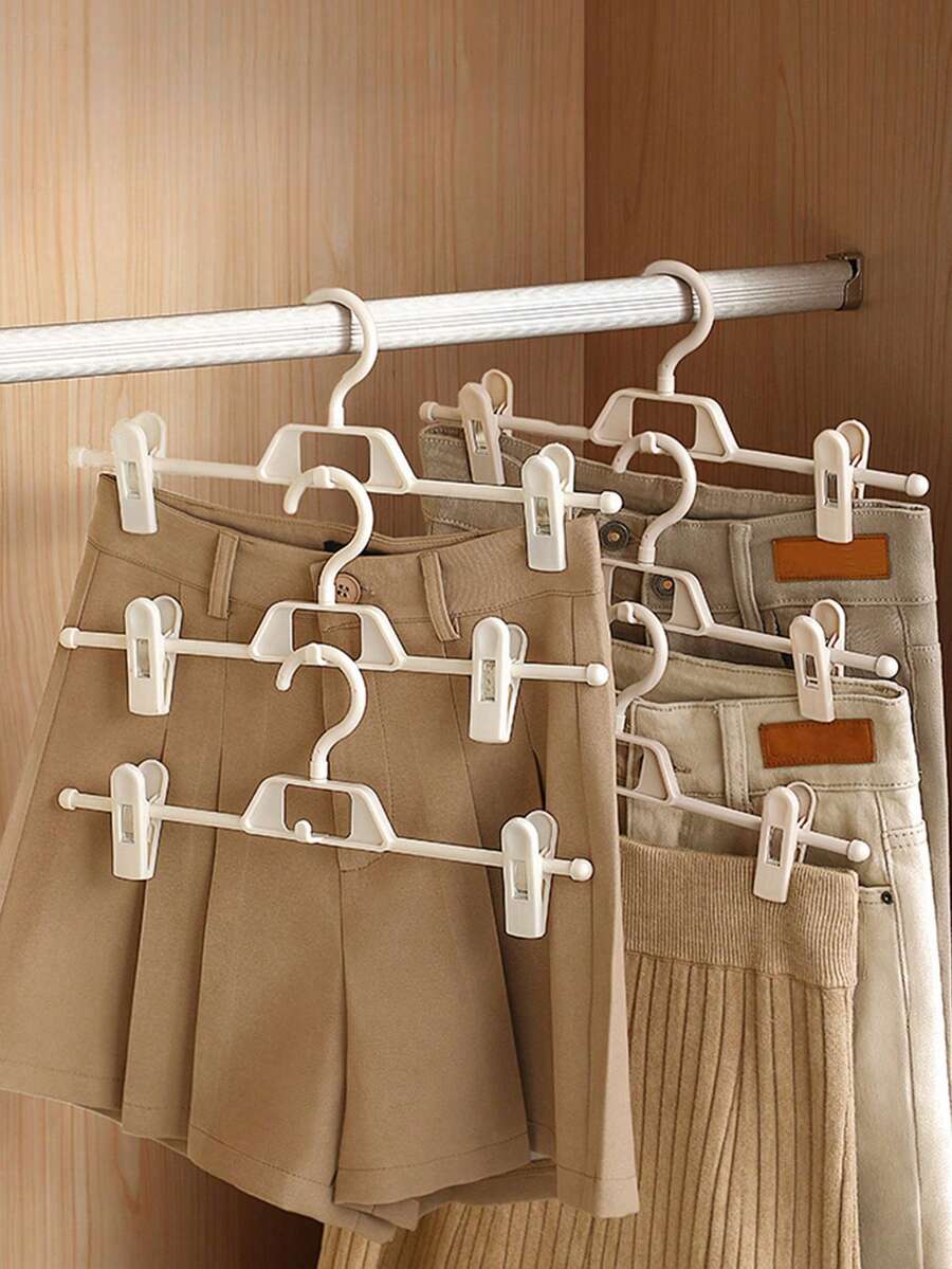 1入、5入、10入連接無縫衣夾衣櫥兩用衣架,可疊放節省空間多功能褲子夾架 - 白色 - 查看 1
