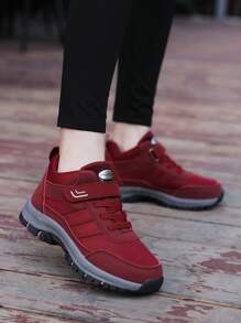 Women's Buckle Mesh Breathable Platform Sneakers, Comfortable Non-Slip Outdoor Hiking Shoes - Burgundy - View 4