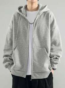 Men Zip-Up Hoodies - 淺灰色 - 查看 1