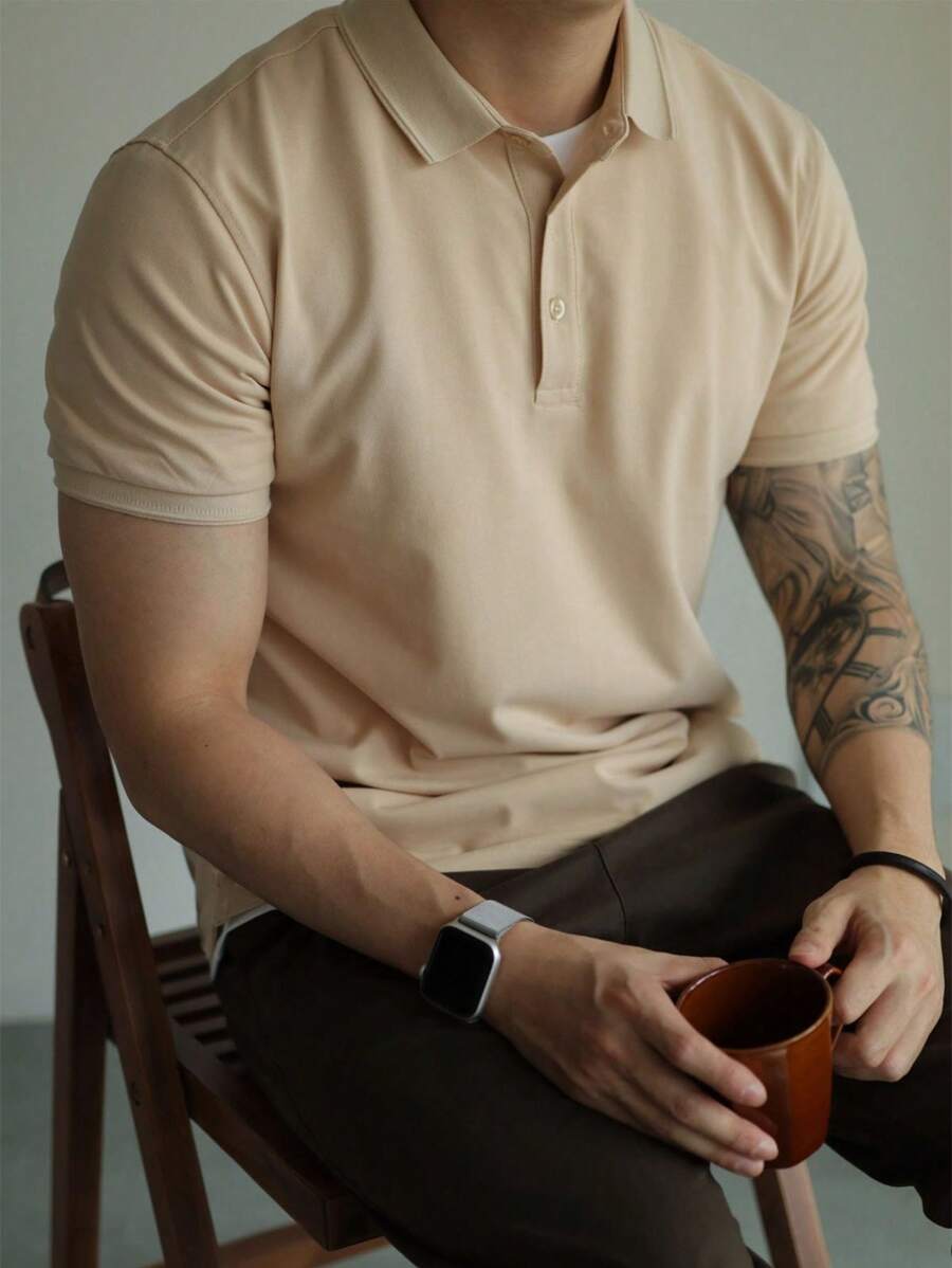 Camiseta Polo Masculina Básica com Gola Clássica Manga Curta Confortável Respirável Slim Premium Algodão Confortável Casual Primavera Verão