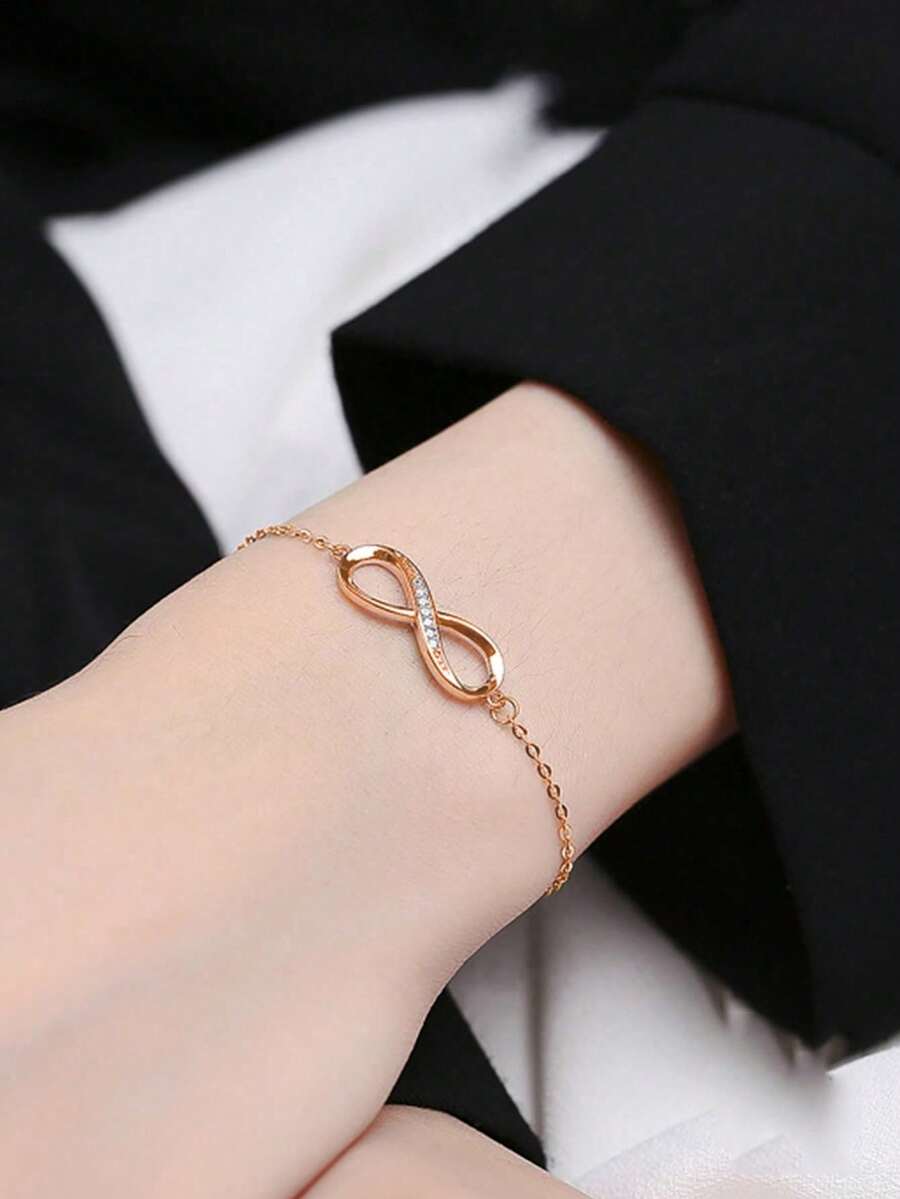 BALMORA 1入組時尚簡約風S925純銀無窮象徵手鏈適合女士,派對禮物 - 玫瑰金 - 查看 1