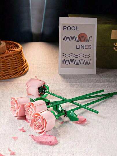 1 buc Ghiveci de flori cu trandafiri din cărămidă, Buchet de trandafiri de Ziua Îndrăgostiților Set de jucării puzzle cu flori eterne, Decor de cameră, Cadou de iarnă, Cărămizi colorate