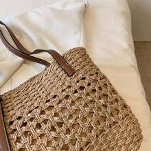 New Spring Summer Beach Bag, With Shoulder Strap And Handheld Design, Woven Style - Khaki - View 2