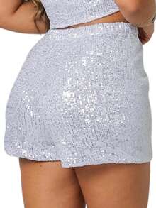 Women's Sequin Shorts With Lining And Zipper - Light - Blanco - Ver 2