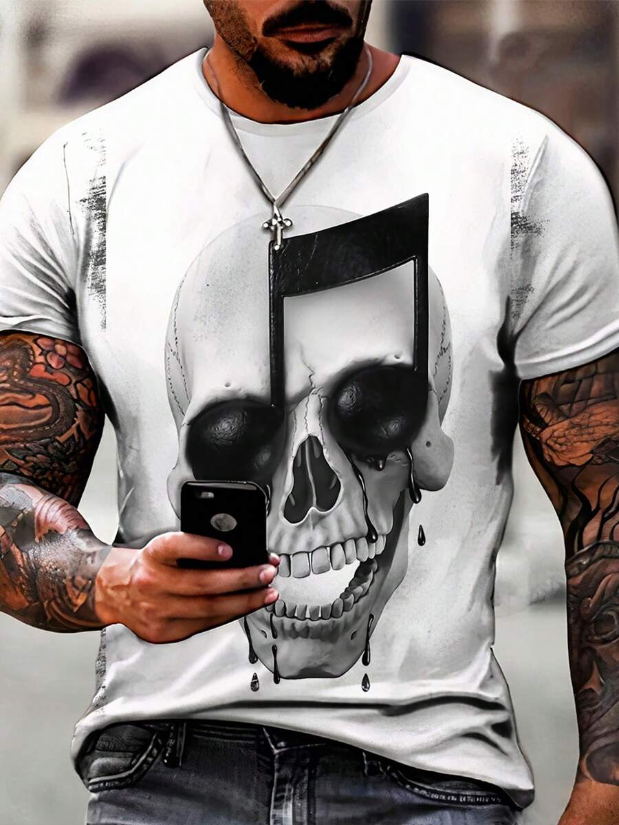 Camisa Camiseta Caveira Skull Musica Rock Art 01 - Branco - Visão 1