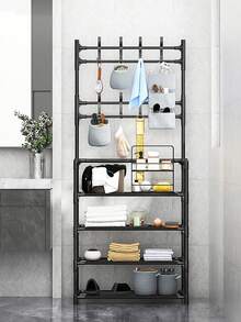 1pc Four-tier Clothes, Hats, Shoes, Scarves Organizer With Double-rod Laundry Drying Rack, Standing Clothes Hanger For Indoor Room, Removable & Random Color - Multicolor - View 11