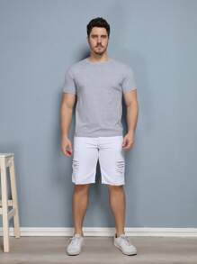 Men Denim Shorts - 白色 - 查看 7