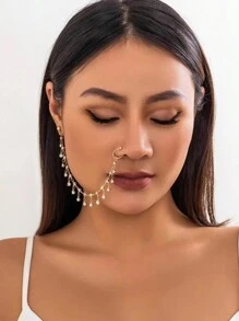 歐美風格時尚復古甜美酷感龐克耳釘,鼻夾,鍊子連接,鑲有鑽石,流蘇和鍊子,適合巴西嘉年華和度假穿著