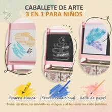 AIYAPLAY Caballete para Niños 3 en 1 Caballete Infantil de Doble Cara Caballete de Arte con Rollo de Papel Pizarras y 2 Cestas de Almacenamiento 54x46,5x93 cm - Rosa - Ver 9