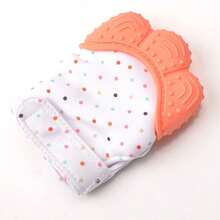 1入組橙色布料和硅膠帶發聲紙點狀嬰兒咬手套,嬰兒用咬咬玩具,幼兒口腔護理硅膠咬手套 - 橘色 - 查看 4