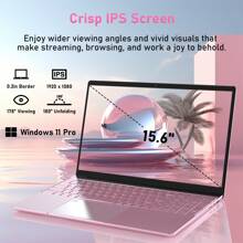 Auusda 笔记本电脑 T152A，配备 15.6 英寸 FHD IPS LCD 屏幕、英特尔高达 2-3.4 GHz、背光键盘、指纹读取器、Mini HD、USB-A X2、Windows 11 Pro（16/32GB DDR4 RAM 和 512GB/1TB M.2 PCIe NVMe SSD）、粉色 - 美規A型插(110-127V) - 查看 3