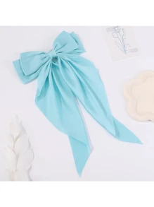 1 pieza Lazo de satén para el cabello de niña, pasador de cabello grande con cinta, pinza de pelo con moño enorme y largo, sujetador de coleta, accesorio de pinza de pelo grande de seda para niña - Celeste - Ver 6