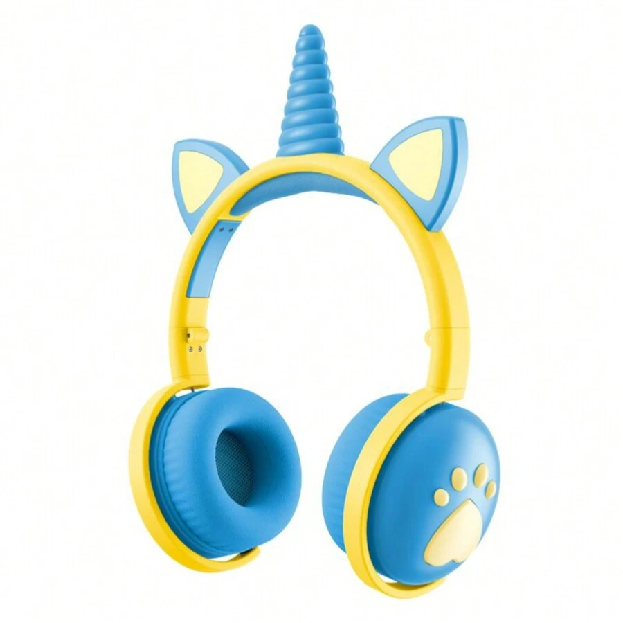 Diadema Bluetooth Unicornio con Pop incluido Auriculares inalámbricos Bluetooth plegables diseño de unicornio cuerno y pop, Azul - Azul - Ver 1