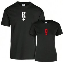 Playera para Hombre 1 Pza Estampado Poker King & Queen para Novios o Parejas San Valentin Día del Amor y la amistad - Negro - Ver 3