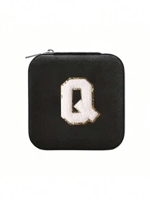 1PC Towel Embroidered Letter Sticker Jewelry Box, The Best Gift For Girlfriends, Earring Necklace Ring Storage Box, Display Desk Drawer, Bracelet Ear Tail Jewelry Bracket, PVC Leather Waterproof Jewelry Box Storage Device, Multi Grid Jewelry Accessories, Female Initials A To Y Birthday Gifts, For Mothers, Female Gifts (Zipper Random) Makeup Bag Makeup Bags Makeup Organizer Make Up Organizer Makeup Storage Make Up Bag