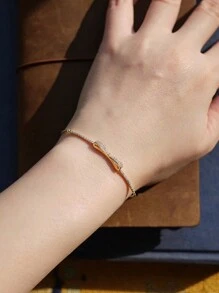 1入s925純銀手鍊,簡單鍍金蝴蝶結鏈手鍊(女款),優雅個性化日常佩戴禮物 - 金色 - 查看 2