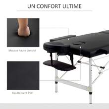 HOMCOM Table de massage pliable lit de massage portable + housse de transport charge max. 225 Kg hauteur réglable structure en alliage d'aluminium 185 x 70 cm noir - Noir - Voir 7