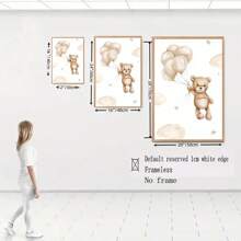 3pcs Children's Room Cartoon Bear Decoration Poster Hanging Picture Suitable For Kindergarten Toy City Wall Shanghai Newspaper Printing High Definition Canvas Material Mural Optional Frame