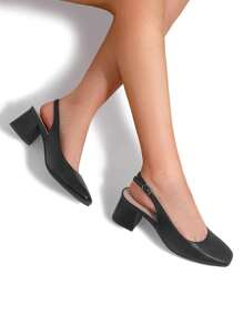 Women's Square Toe Low Chunky Heels Elegant Slingback Block Dress Shoes Comfortable Work Pumps For Spring Wedding Casual Or Formal Occasions - Black - View 8