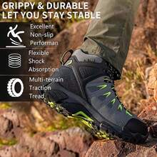 Hiking Boots Men | Waterproof Boots For Men | Non-Slip & LightWeight & Comfortable| Men's Hiking Outdoor Ankle Boot Trekking Camping - 黑色混合綠色 - 查看 5
