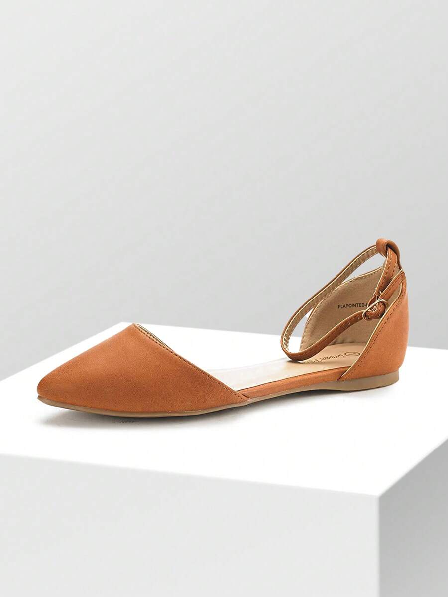 Women Flats Ankle Strap Pointed Toe Ballet Flats Versatile Commuting Office Shopping Casual Dress Flats Shoes - 棕色 - 查看 1