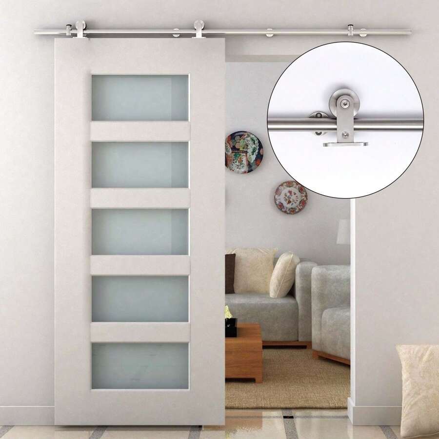 HOMCOM Kit Instalacion Puerta Corredera Madera Puertas Corredizas Riel Acero Inoxidable - Plateado - Ver 1