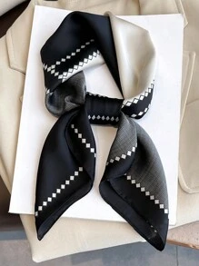 1pc Women's Luxurious And Elegant Fashionable Black And White Printed Spring Silk Bandana Scarf For Daily Wear And Gifting, 70*70cm Accessories Women