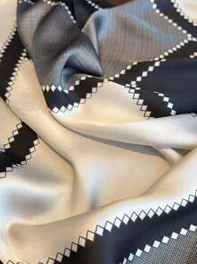1pc Women's Luxurious And Elegant Fashionable Black And White Printed Spring Silk Bandana Scarf For Daily Wear And Gifting, 70*70cm Accessories Women