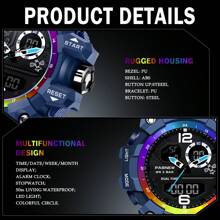 Pasnew 多功能男士風格雙顯示屏運動手錶,具有強大的防水和夜光矽膠錶帶和鬧鐘功能 - 藍色 - 查看 3