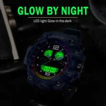 Pasnew 多功能男士風格雙顯示屏運動手錶,具有強大的防水和夜光矽膠錶帶和鬧鐘功能 - 藍色 - 查看 8