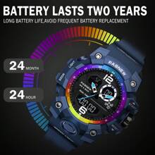 Pasnew 多功能男士風格雙顯示屏運動手錶,具有強大的防水和夜光矽膠錶帶和鬧鐘功能 - 藍色 - 查看 6