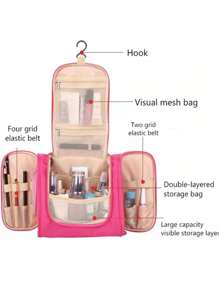 Travel Cosmetic Bags Large Capacity Toiletries Organizer Waterproof Storage Bag Neceser Bathroom Hook Wash Pouch 26 Initial Letter Pattern Makeup Bag Women Travel Classification Bag For Travel Storage Bag,Makeup Bag,Cosmetic Bag,Vacation Organizer,Large Capacity Makeup Organizer Makeup Case, For Lipstick, Brush, Skincare, Mobile Phone, Coin, Small Items, For Home,Gift,Vacation And Festival Halloween Christmas Multifunctional Use,Boho Vibes,For Holiday Beach, Bathroom Collection, Bedroom Collection, Large Capacity - Pink - View 3