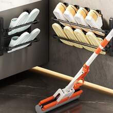 1pc Bathroom Wall-Mounted Shoe Rack, Adhesive Shoes Storage Holder Without Drilling, Space-Saving Hanging Organizer Rack, Suitable For Entrance, Door And Wall - Durable Non-Metal Structure - Easy Installation, No Power Required - Black - View 2