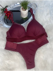 Women Bra & Panty Sets - 酒紅色 - 查看 3
