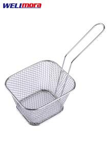 Canasta Freidora Petite (10 Cm) Diseño Rectangular Hecha De Acero Inoxidable Con Borde Robusto Y Mango Sólido - Rejilla Ranurada Que Mantiene La Temperatura - Inmersión, Extracción Y Escurrimiento De Alimentos - Plateado - Ver 1