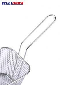 Canasta Freidora Petite (10 Cm) Diseño Rectangular Hecha De Acero Inoxidable Con Borde Robusto Y Mango Sólido - Rejilla Ranurada Que Mantiene La Temperatura - Inmersión, Extracción Y Escurrimiento De Alimentos - Plateado - Ver 3