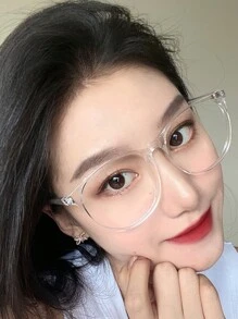 1pc Anti-Blue Transparent Glasses Women's Ultra-Light Korean Version Of Student Glasses Frame Flat Light Mirror Clear Glasses Accessories For Computer Reading Gaming TV Phones - Clear - View 5