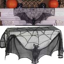 Gothic Black Lace Bat Curtain - Halloween Spider Web  Skeleton Panel For Home Party Decor, 1pc - Black - View 5