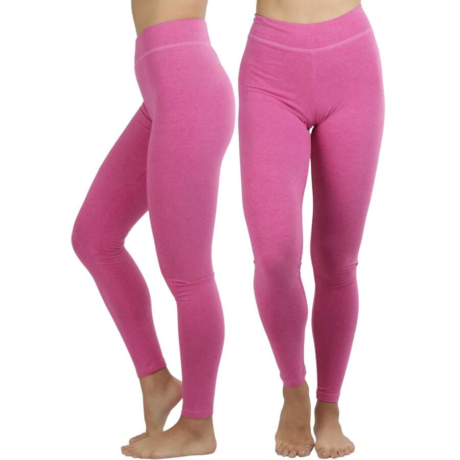 Women's Single High-Waisted Breathable Cotton-Spandex Leggings - 石楠紅 - 查看 1