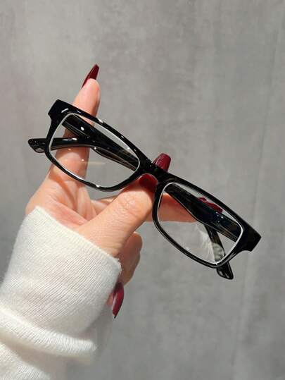 1 件男女通用简约 PC 镜框时尚商务风格防眼疲劳眼镜，透明镜片无度数眼镜配件