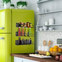 4Pcs Strong Magnetic Spice Rack Organizer Fridge Storage Shelf For Jars Seasoning Tins Utensils Space Saver Holder For Refrigerator Microwave
