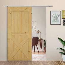 HOMCOM Herraje para Puerta Corredera 186 cm Kit de Accesorios para Puerta Corrediza de Madera con Riel de Metal y 2 Poleas Plateado - Plateado - Ver 1