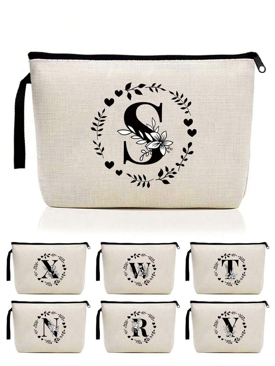 1PC Makeup Bag Travel Cosmetic Bags Toiletries Organizer Handbags Purses Women Bathroom Wash Pouch 26 Initial Letter A To Z Makeup Organizer Girls Pencil Case For Travel Storage Bag For Home, Gift, Vacation And Festival Halloween Christmas Multifunctional Use, Boho Vibes, For Holiday Beach, Bathroom Collection, Bedroom Collection, Large Capacity