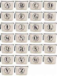 1PC Makeup Bag Travel Cosmetic Bags Toiletries Organizer Handbags Purses Women Bathroom Wash Pouch 26 Initial Letter A To Z Makeup Organizer Girls Pencil Case For Travel Storage Bag For Home, Gift, Vacation And Festival Halloween Christmas Multifunctional Use, Boho Vibes, For Holiday Beach, Bathroom Collection, Bedroom Collection, Large Capacity