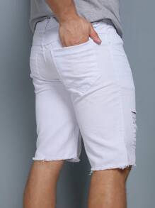 Men Denim Shorts - 白色 - 查看 3