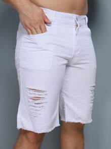 Men Denim Shorts - 白色 - 查看 2